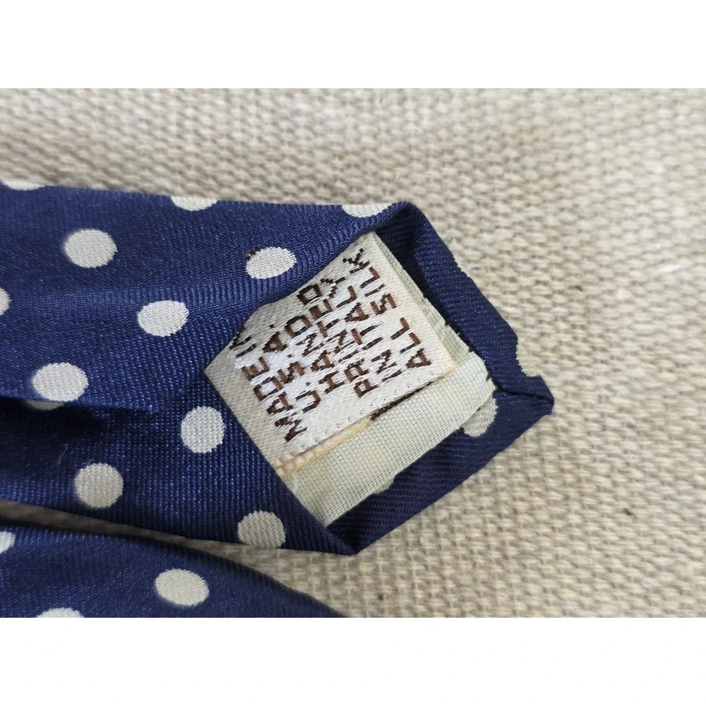 Bill Blass Mens Silk Polka Dot Tie Navy Blue Cream Handmade USA Printed Italy